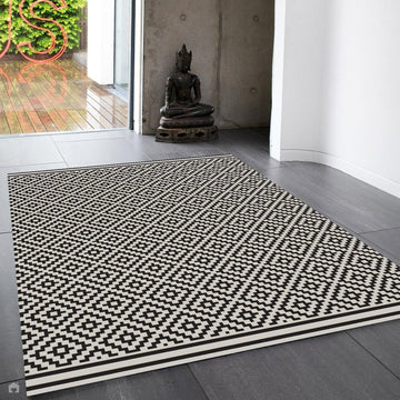 Patio PAT12 Diamond Mono Modern Geometric Durable Stain-Resistant Weatherproof Flatweave In-Outdoor Black/White Rug-Asiatic Carpets-Rug Love - The Most Loved Rug Store